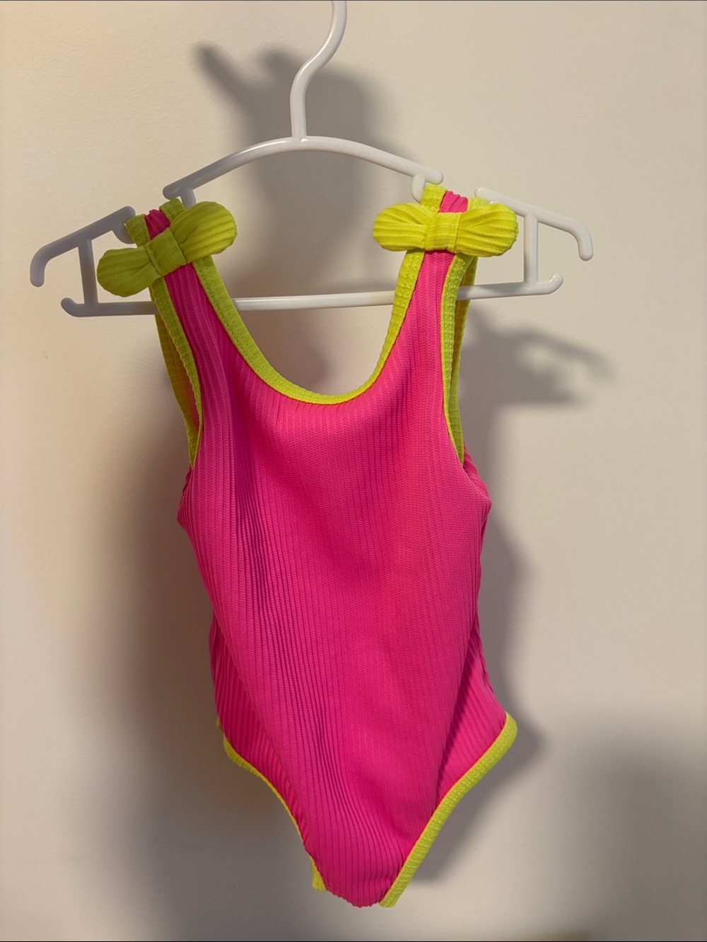 Girls Neon Pink One-Piece Swimsuit with Lime Trim